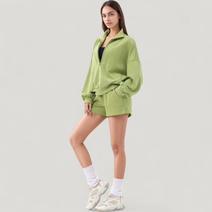 Anna-Kaci Active Women's Long Sleeve Woven Half Zip Pullover Top with Stand Collar and Elastic Cuffs
