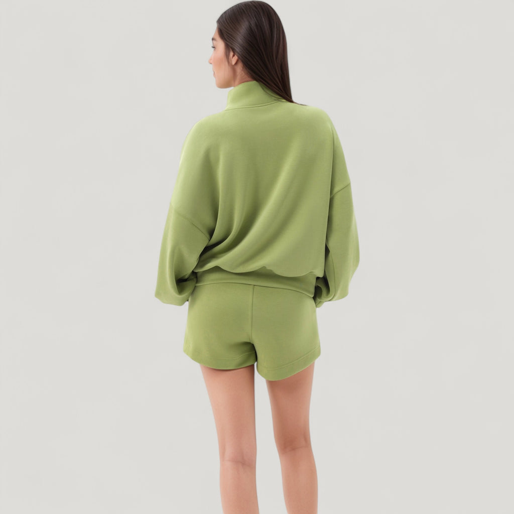 Anna-Kaci Active Women's Long Sleeve Woven Half Zip Pullover Top with Stand Collar and Elastic Cuffs