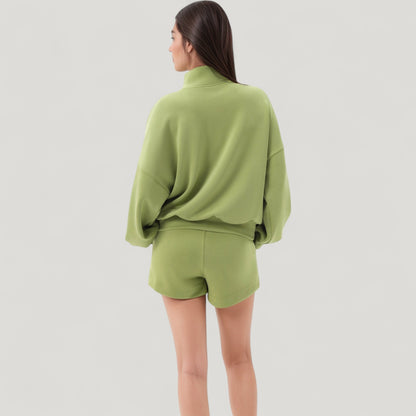 Anna-Kaci Active Women's Long Sleeve Woven Half Zip Pullover Top with Stand Collar and Elastic Cuffs
