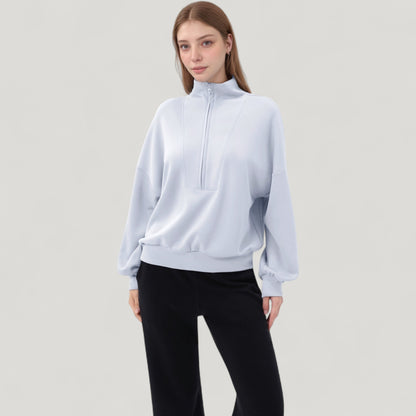 Anna-Kaci Active Women's Long Sleeve Woven Half Zip Pullover Top with Stand Collar and Elastic Cuffs