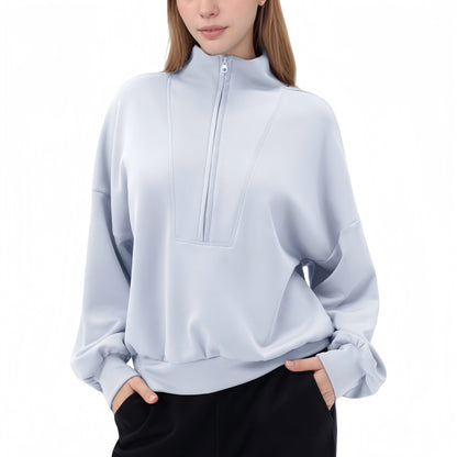Anna-Kaci Active Women's Long Sleeve Woven Half Zip Pullover Top with Stand Collar and Elastic Cuffs