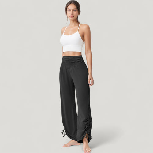Anna-Kaci Active Women's Wide Leg Lounge Pants with Fold Over Waistband and Adjustable Drawstring Hem