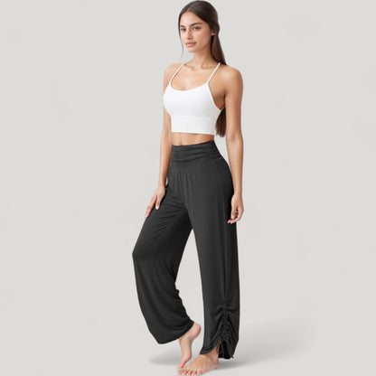 Anna-Kaci Active Women's Wide Leg Lounge Pants with Fold Over Waistband and Adjustable Drawstring Hem