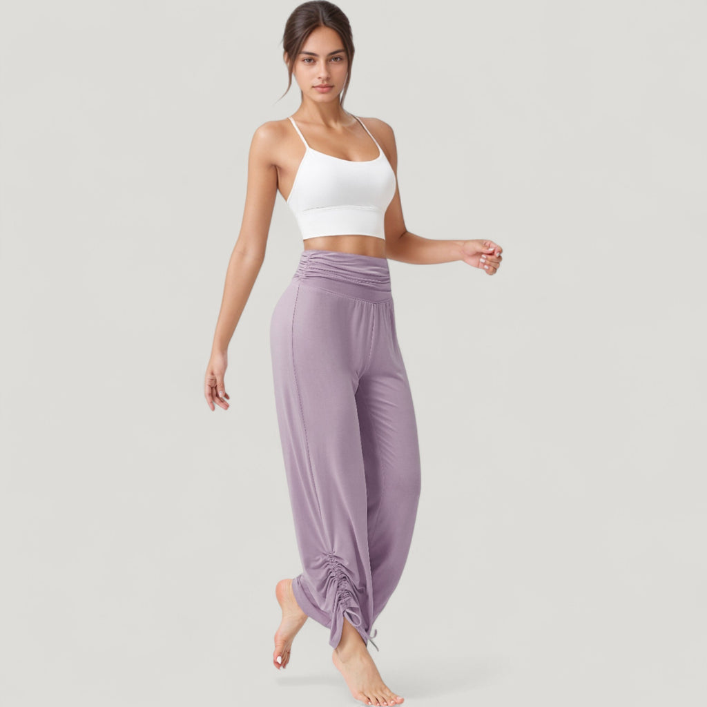 Anna-Kaci Active Women's Wide Leg Lounge Pants with Fold Over Waistband and Adjustable Drawstring Hem