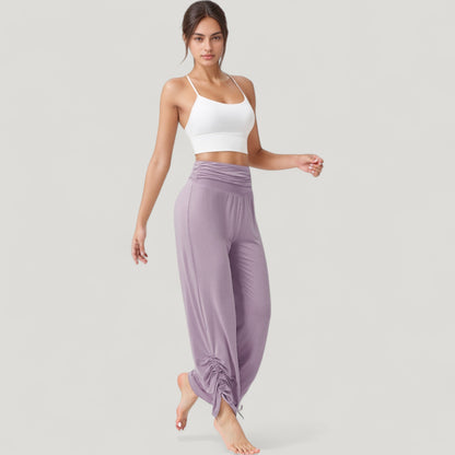 Anna-Kaci Active Women's Wide Leg Lounge Pants with Fold Over Waistband and Adjustable Drawstring Hem