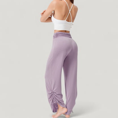 Anna-Kaci Active Women's Wide Leg Lounge Pants with Fold Over Waistband and Adjustable Drawstring Hem