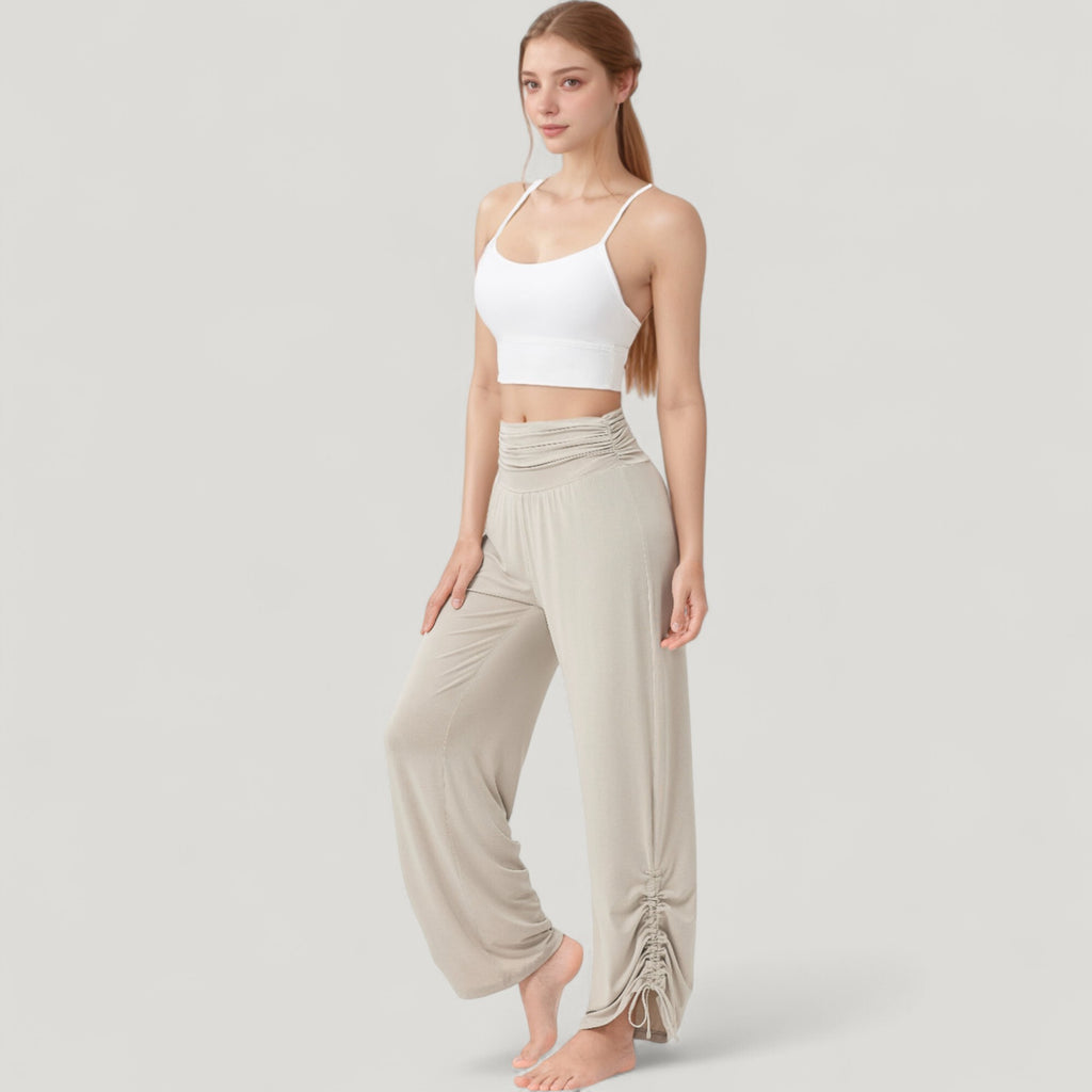 Anna-Kaci Active Women's Wide Leg Lounge Pants with Fold Over Waistband and Adjustable Drawstring Hem