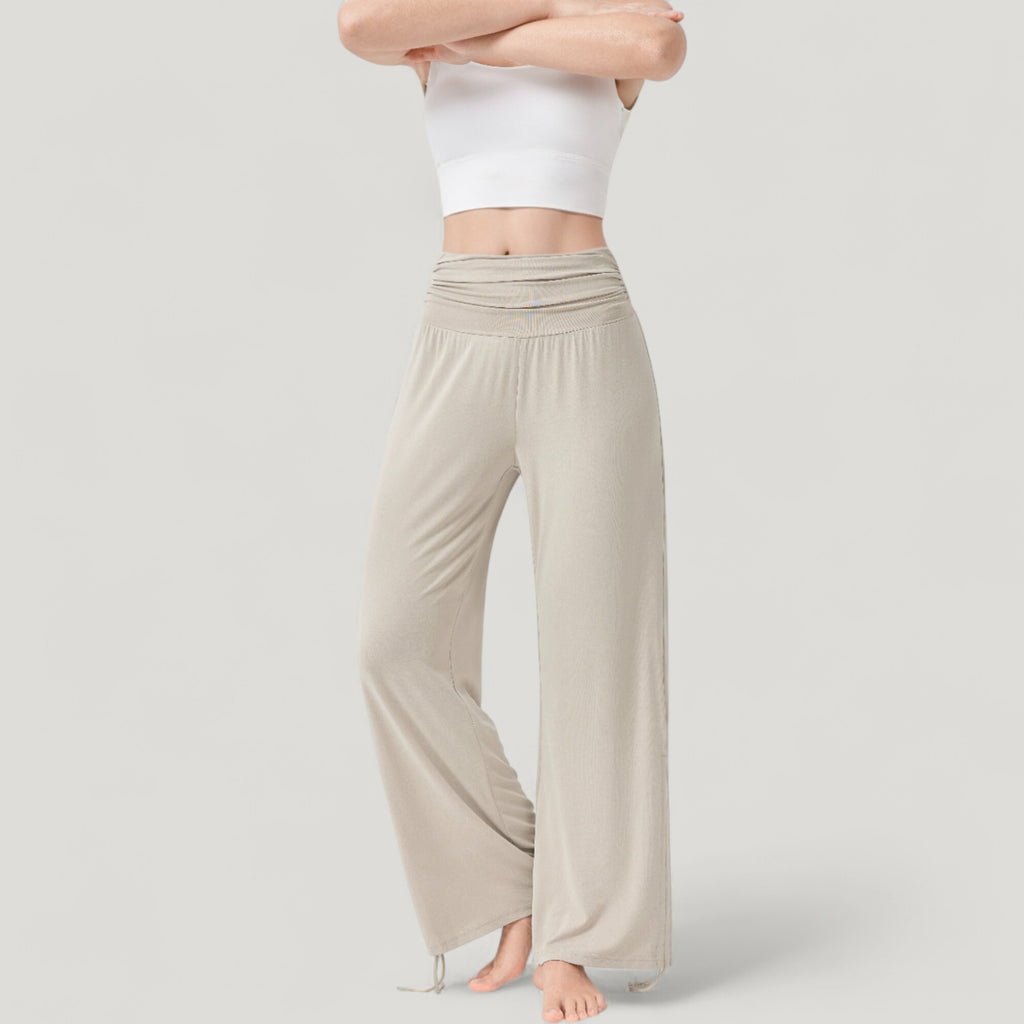 Anna-Kaci Active Women's Wide Leg Lounge Pants with Fold Over Waistband and Adjustable Drawstring Hem
