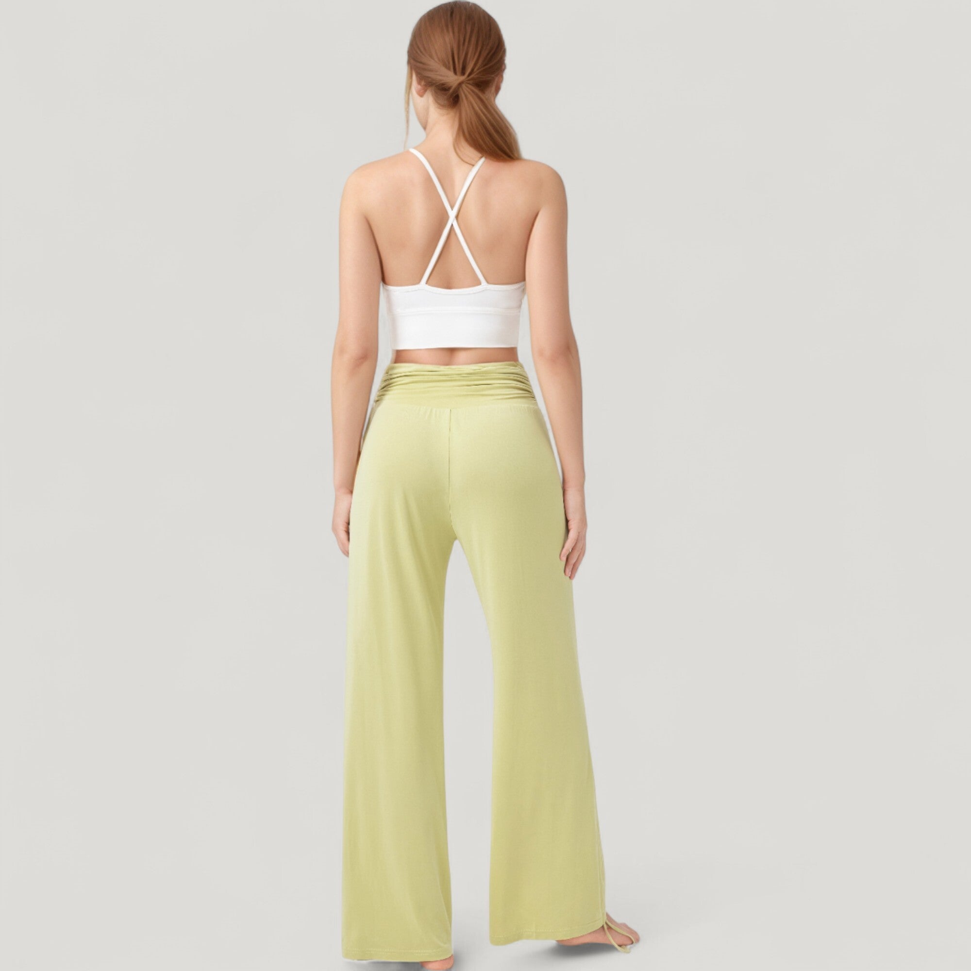 Anna-Kaci Active Women's Wide Leg Lounge Pants with Fold Over Waistband and Adjustable Drawstring Hem