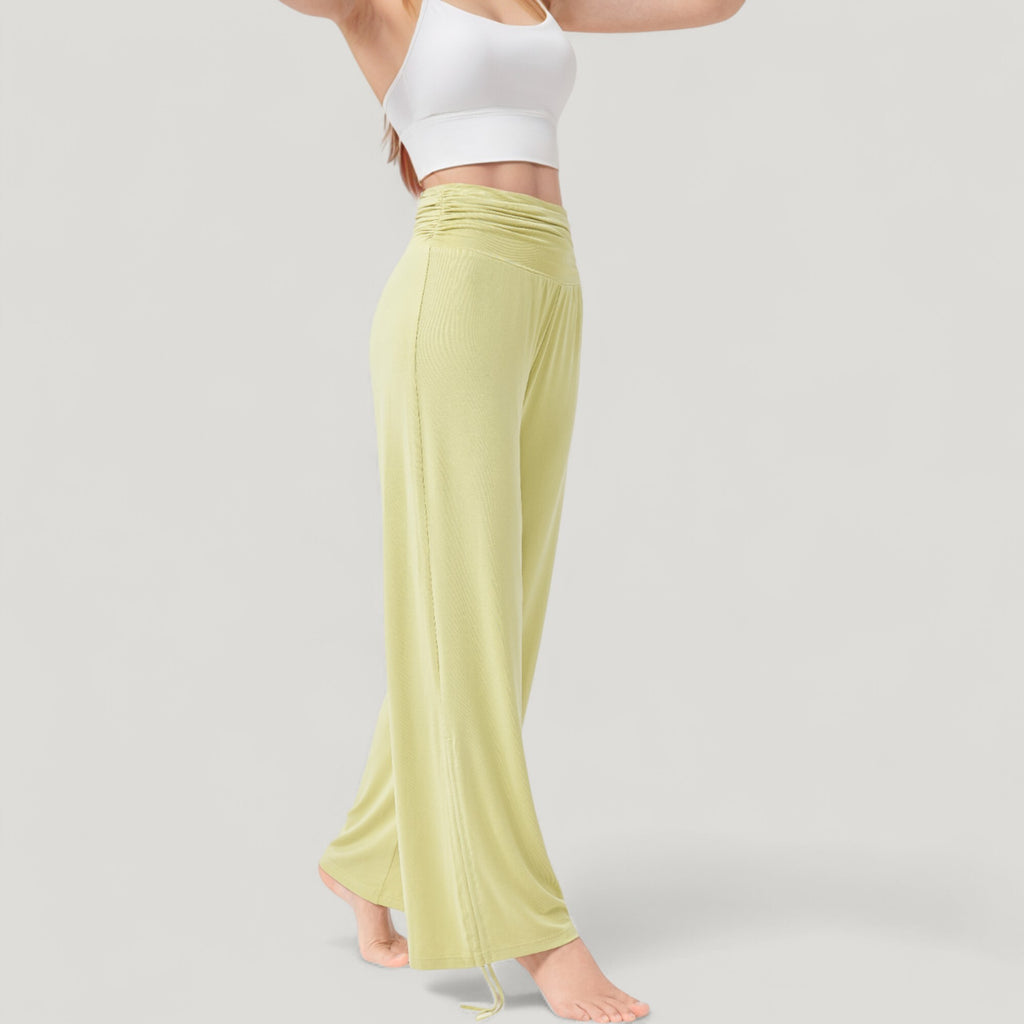 Anna-Kaci Active Women's Wide Leg Lounge Pants with Fold Over Waistband and Adjustable Drawstring Hem