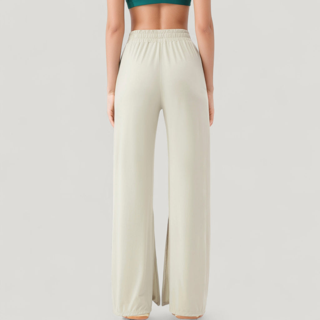 Anna-Kaci Active Women's Wide Leg Lounge Pants with Elastic Waistband and Side Slit Hem Detail