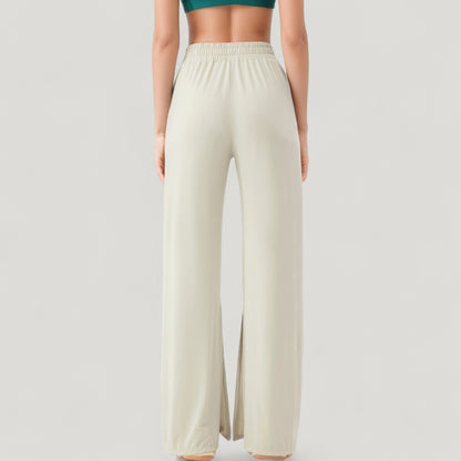 Anna-Kaci Active Women's Wide Leg Lounge Pants with Elastic Waistband and Side Slit Hem Detail