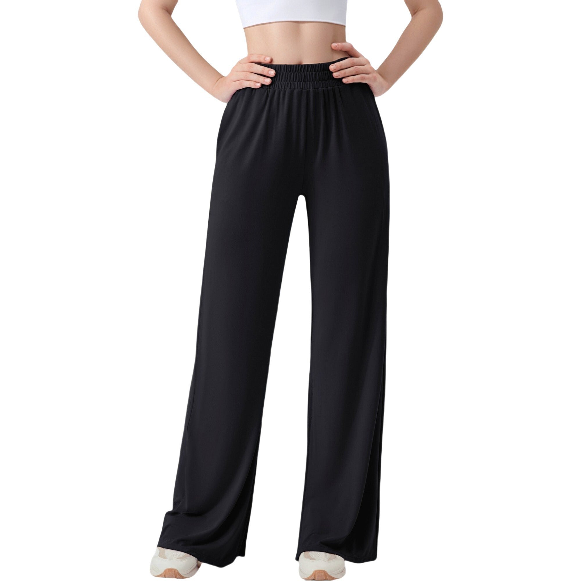 Anna-Kaci Active Women's Wide Leg Lounge Pants with Elastic Waistband and Side Slit Hem Detail