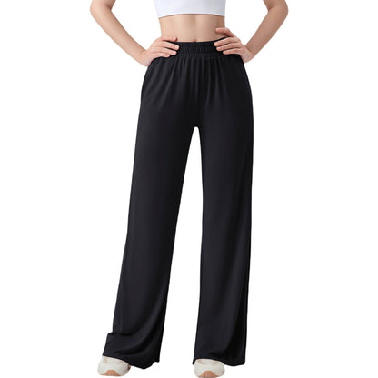 Anna-Kaci Active Women's Wide Leg Lounge Pants with Elastic Waistband and Side Slit Hem Detail