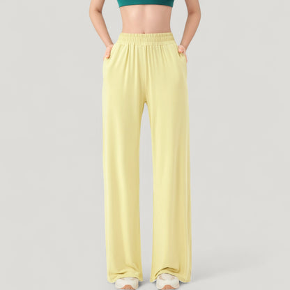Anna-Kaci Active Women's Wide Leg Lounge Pants with Elastic Waistband and Side Slit Hem Detail