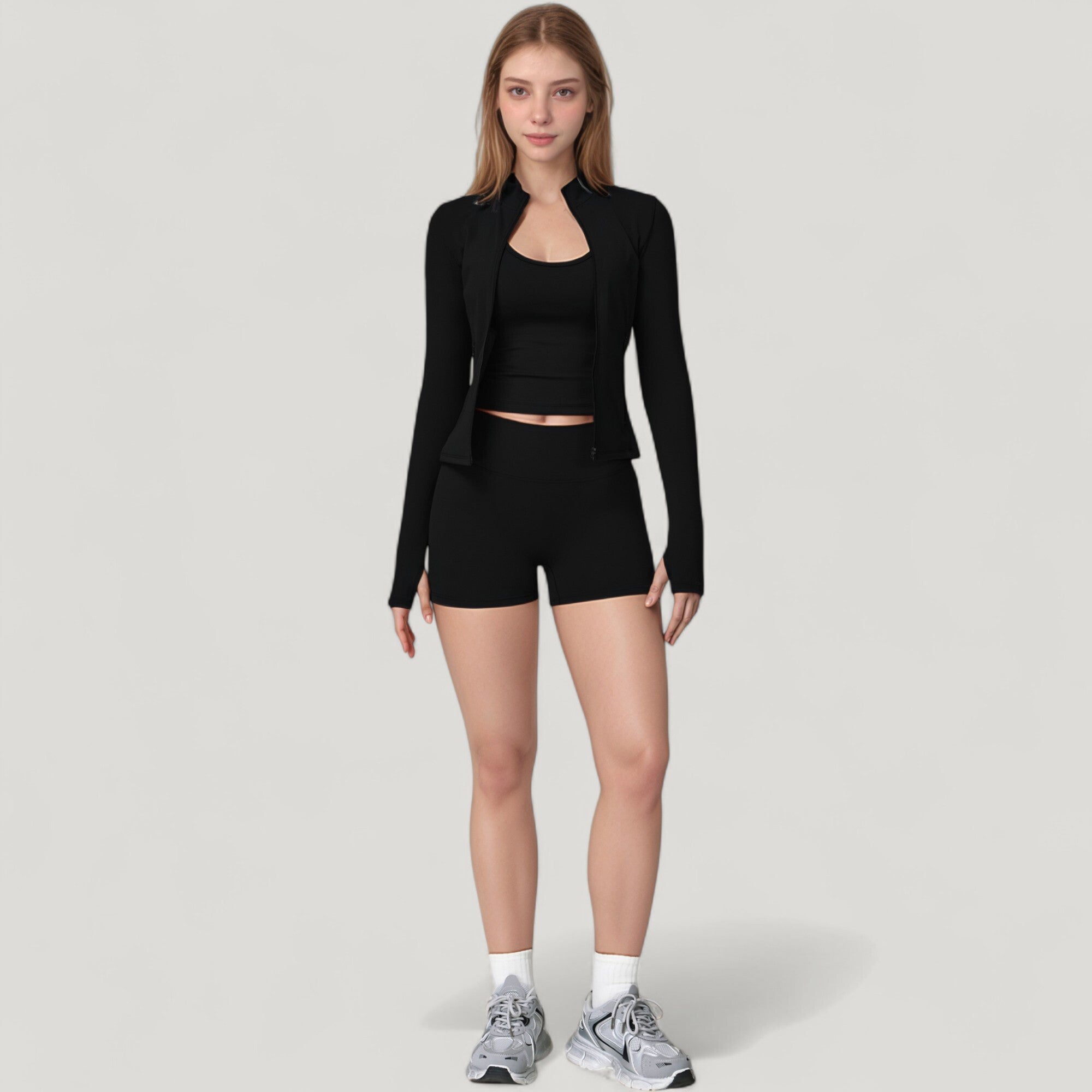 Anna-Kaci Active Women's Long Sleeve Zip-Up Athletic Jacket with Thumbholes and High Neckline