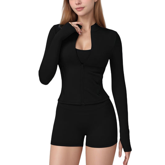 Anna-Kaci Active Women's Long Sleeve Zip-Up Athletic Jacket with Thumbholes and High Neckline
