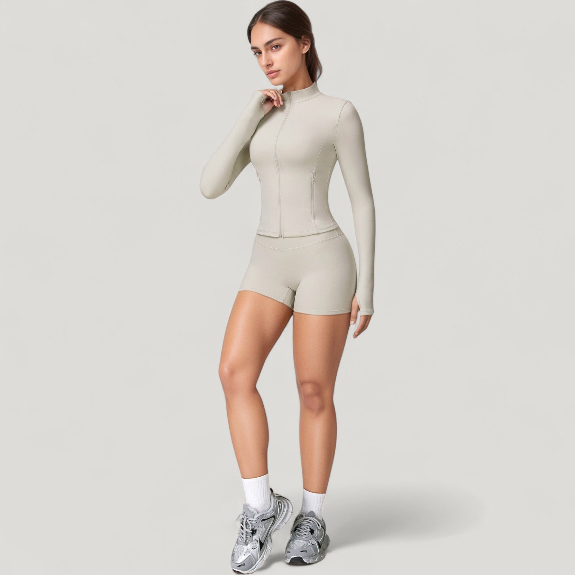 Anna-Kaci Active Women's Long Sleeve Zip-Up Athletic Jacket with Thumbholes and High Neckline