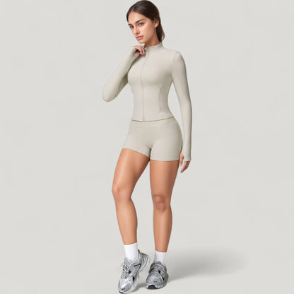 Anna-Kaci Active Women's Long Sleeve Zip-Up Athletic Jacket with Thumbholes and High Neckline