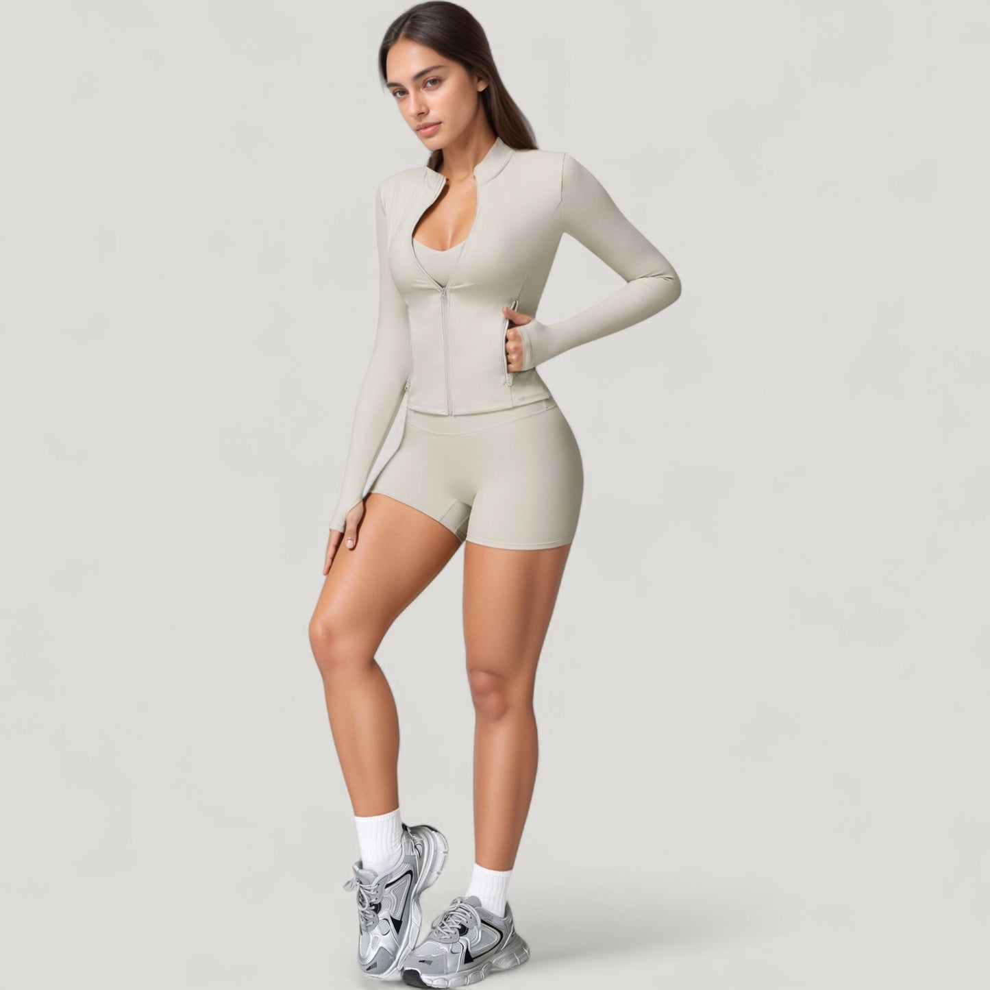 Anna-Kaci Active Women's Long Sleeve Zip-Up Athletic Jacket with Thumbholes and High Neckline