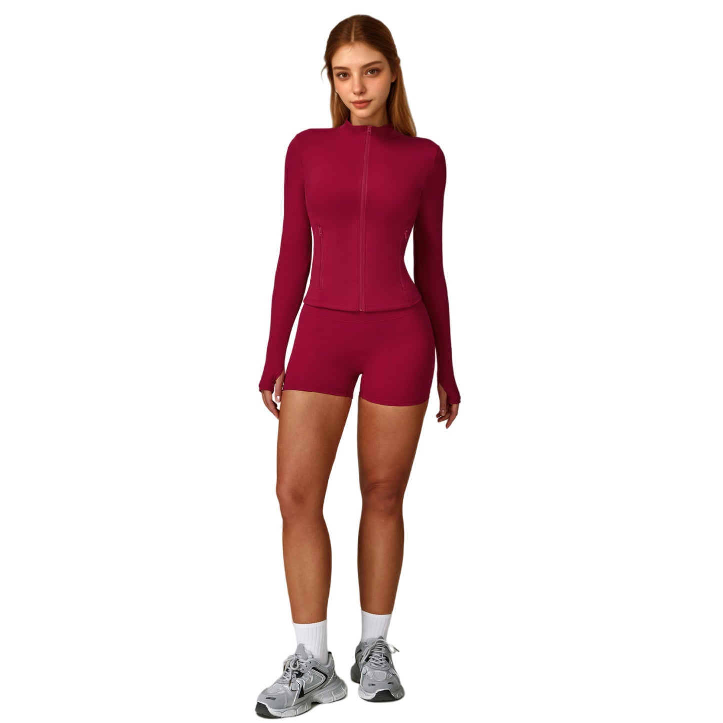 Anna-Kaci Active Women's Long Sleeve Zip-Up Athletic Jacket with Thumbholes and High Neckline