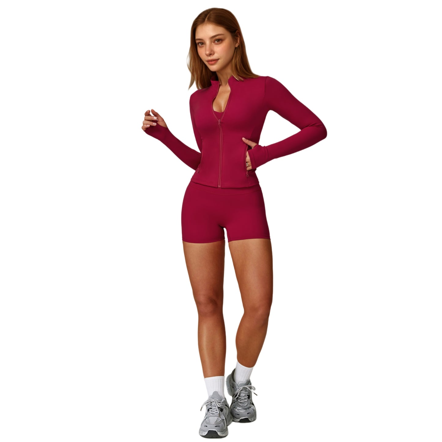 Anna-Kaci Active Women's Long Sleeve Zip-Up Athletic Jacket with Thumbholes and High Neckline