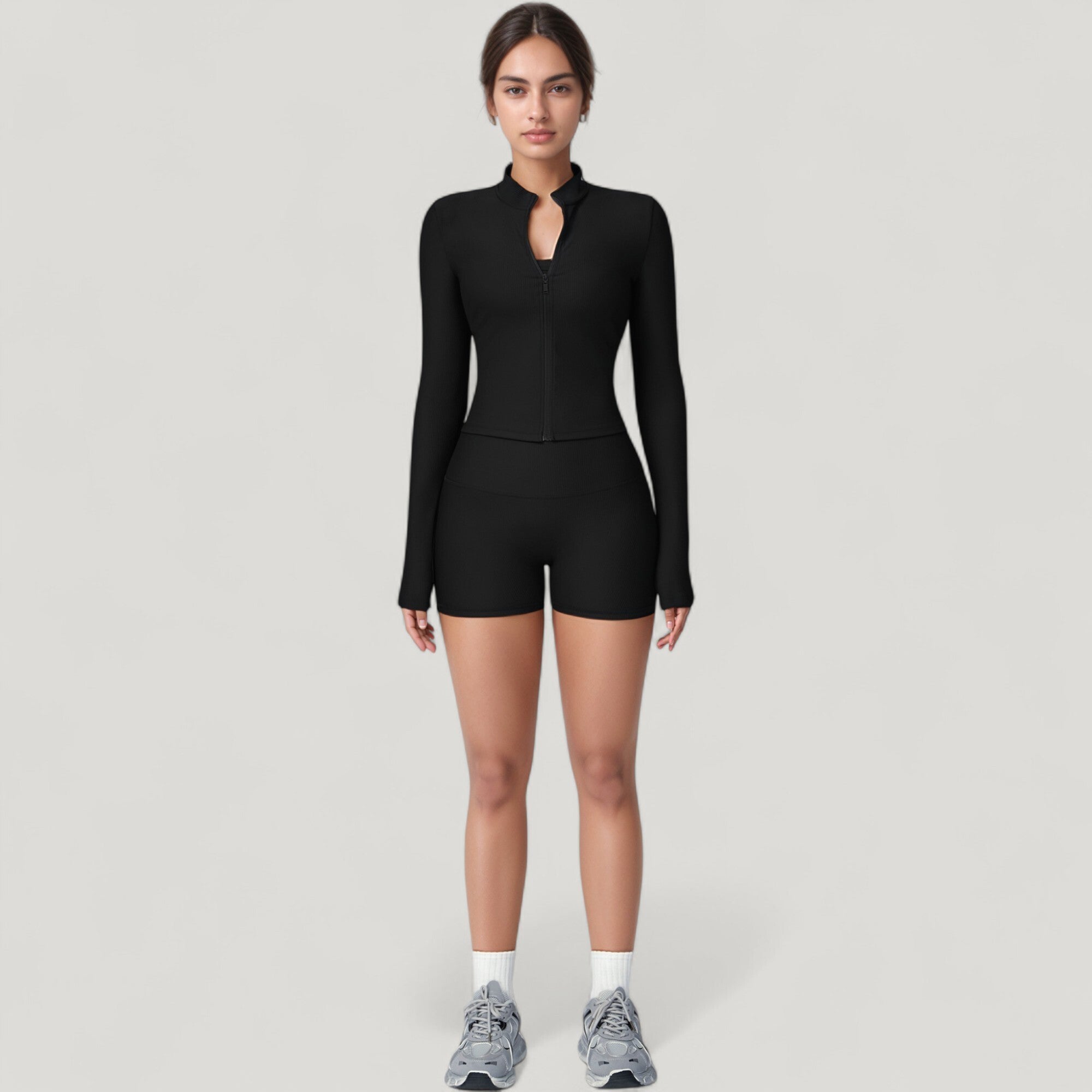 Anna-Kaci Active Women's Long Sleeve Ribbed Zip-Up Athletic Jacket with High Neckline