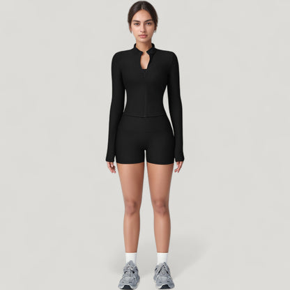 Anna-Kaci Active Women's Long Sleeve Ribbed Zip-Up Athletic Jacket with High Neckline