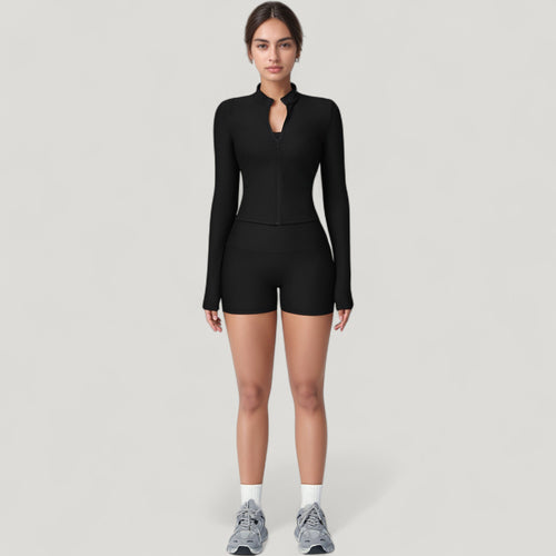 Anna-Kaci Active Women's Long Sleeve Ribbed Zip-Up Athletic Jacket with High Neckline