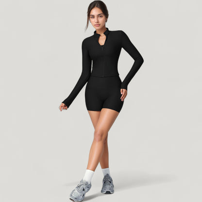 Anna-Kaci Active Women's Long Sleeve Ribbed Zip-Up Athletic Jacket with High Neckline