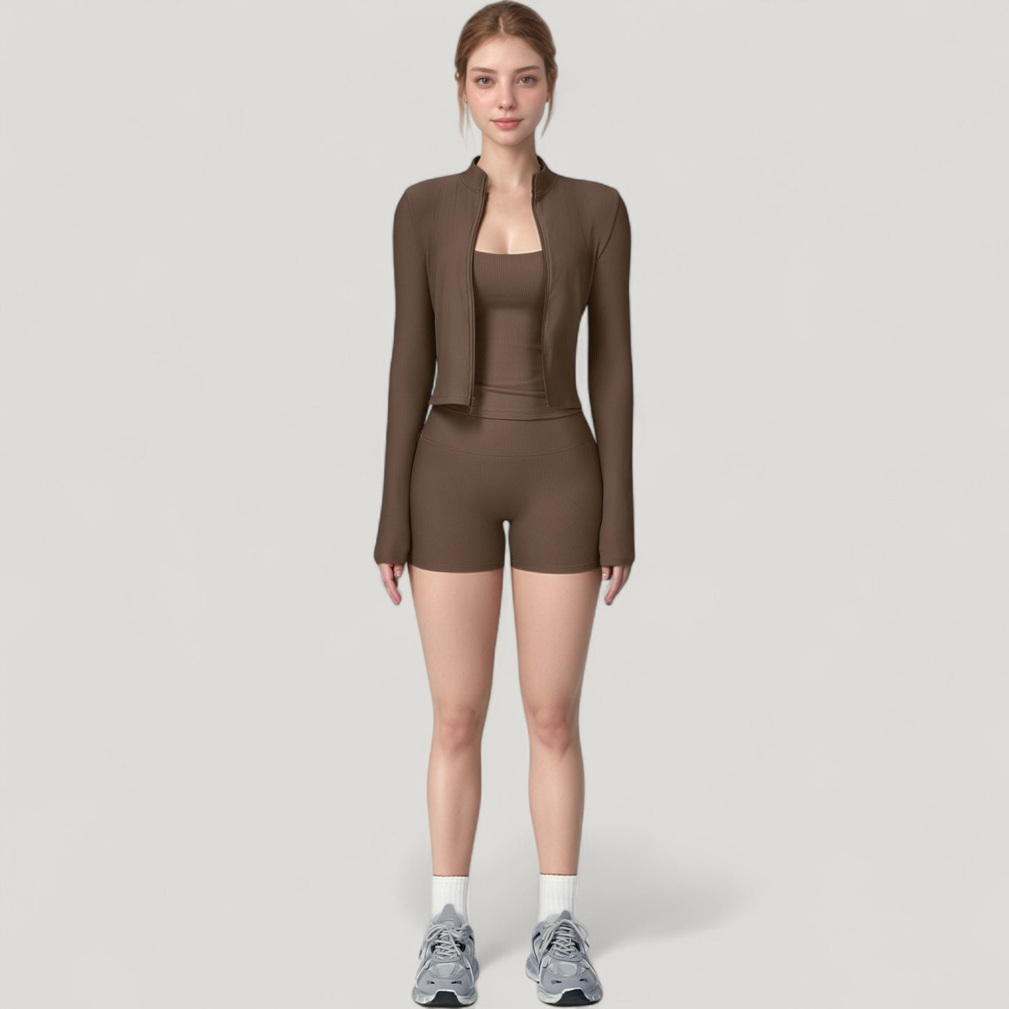 Anna-Kaci Active Women's Long Sleeve Ribbed Zip-Up Athletic Jacket with High Neckline