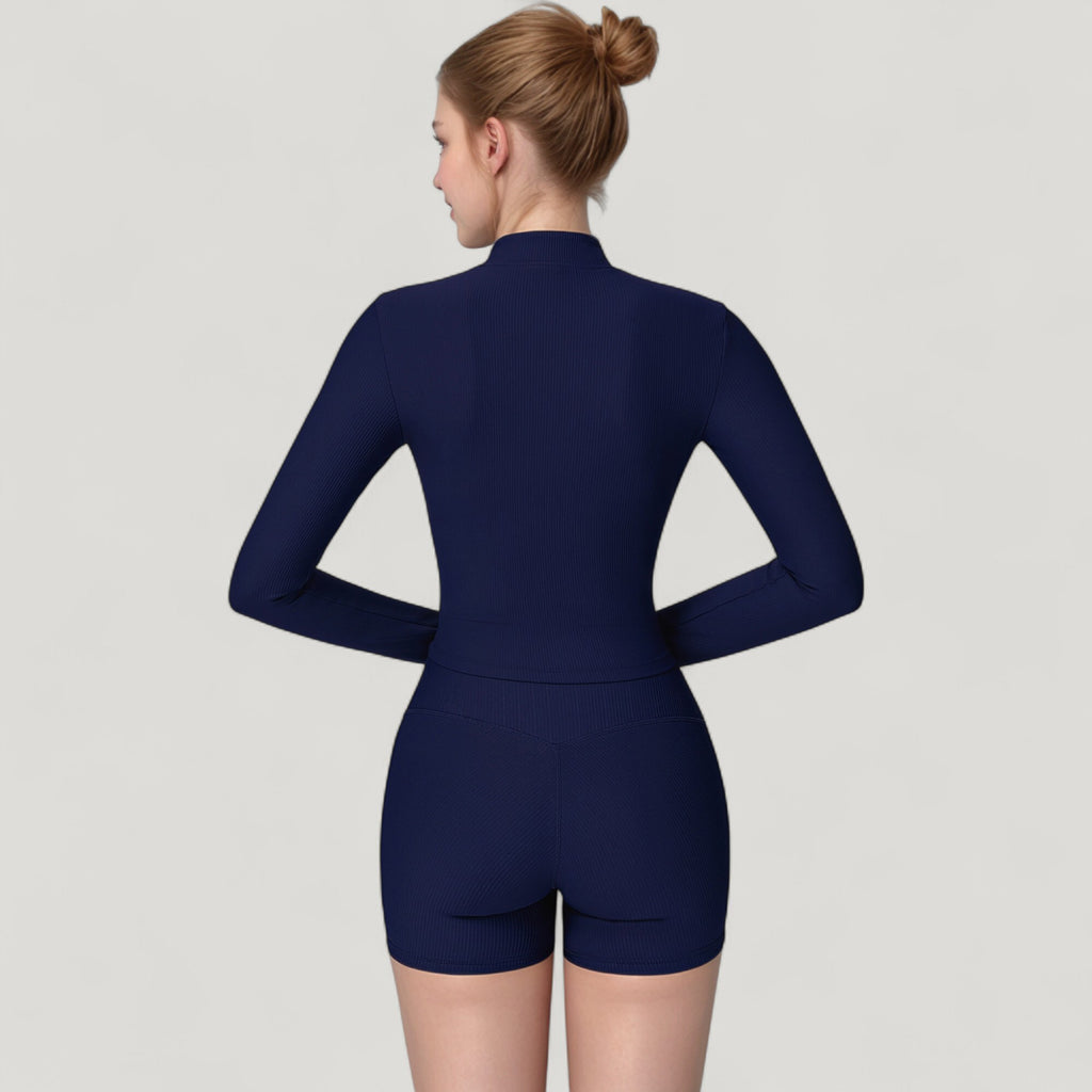 Anna-Kaci Active Women's Long Sleeve Ribbed Zip-Up Athletic Jacket with High Neckline