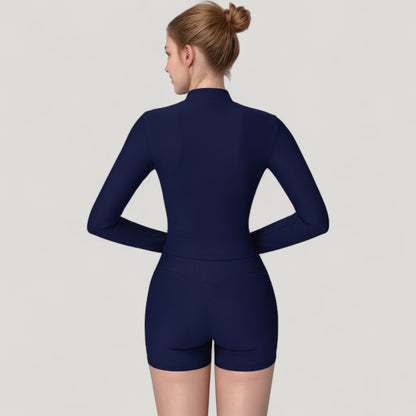 Anna-Kaci Active Women's Long Sleeve Ribbed Zip-Up Athletic Jacket with High Neckline
