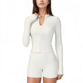 Anna-Kaci Active Women's Long Sleeve Ribbed Zip-Up Athletic Jacket with High Neckline