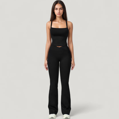Anna-Kaci Active Women's Crossover Waist Flare Lounge Pants in Soft Woven Fabric with Relaxed Fit and Streamlined Silhouette