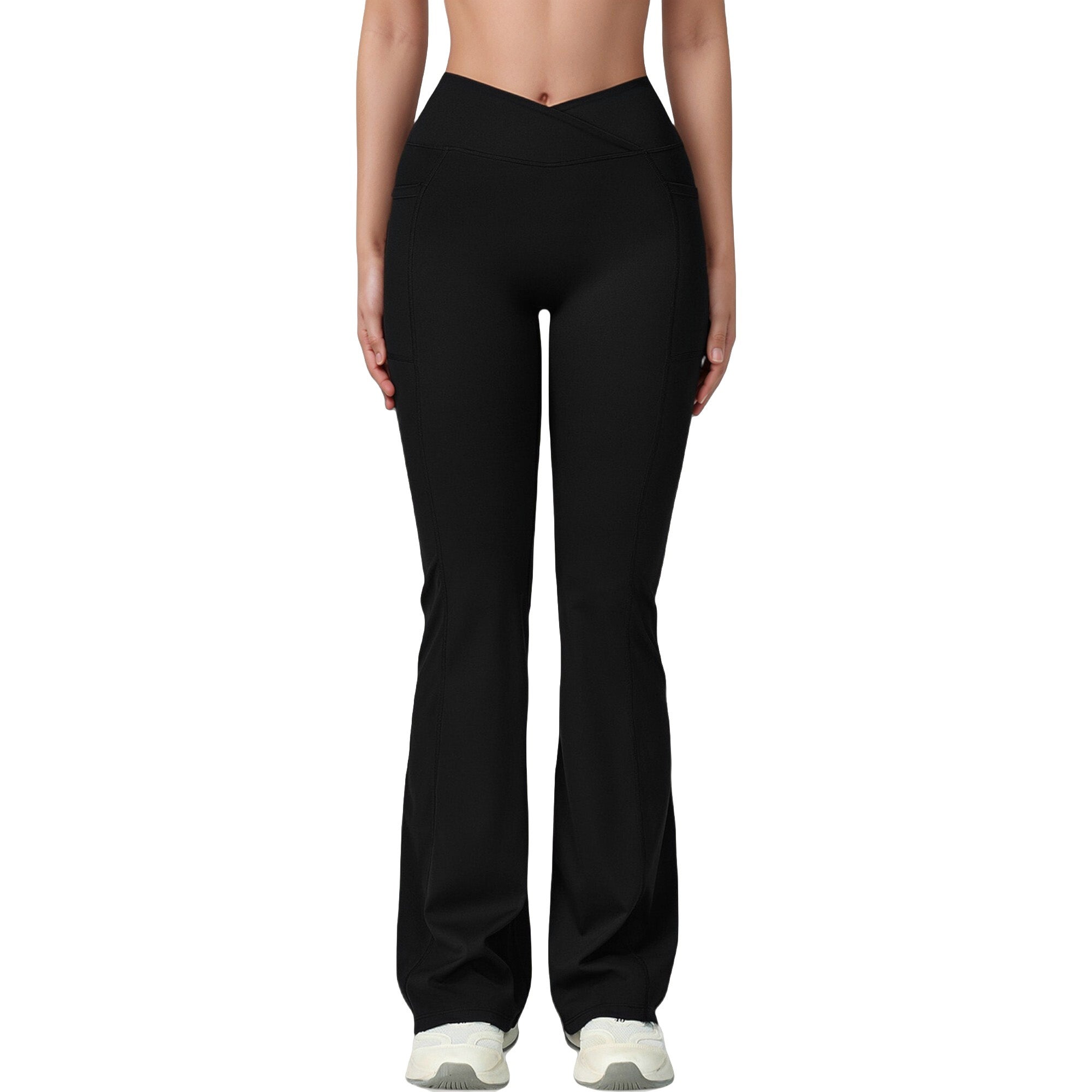 Anna-Kaci Active Women's Crossover Waist Flare Lounge Pants in Soft Woven Fabric with Relaxed Fit and Streamlined Silhouette