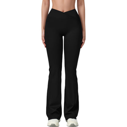 Anna-Kaci Active Women's Crossover Waist Flare Lounge Pants in Soft Woven Fabric with Relaxed Fit and Streamlined Silhouette