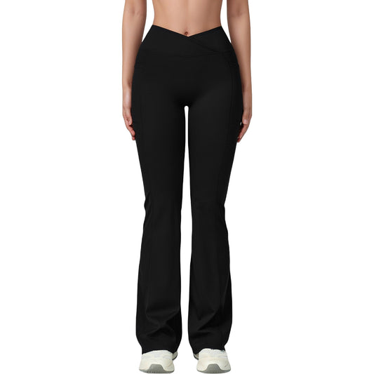 Anna-Kaci Active Women's Crossover Waist Flare Lounge Pants in Soft Woven Fabric with Relaxed Fit and Streamlined Silhouette