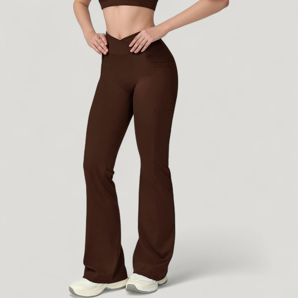 Anna-Kaci Active Women's Crossover Waist Flare Lounge Pants in Soft Woven Fabric with Relaxed Fit and Streamlined Silhouette