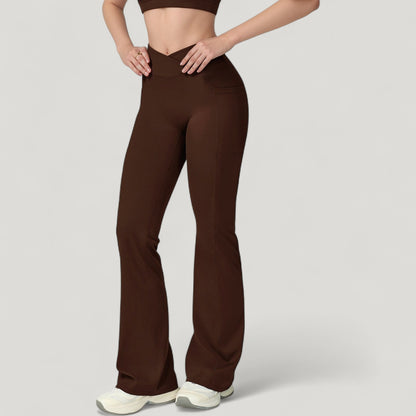 Anna-Kaci Active Women's Crossover Waist Flare Lounge Pants in Soft Woven Fabric with Relaxed Fit and Streamlined Silhouette
