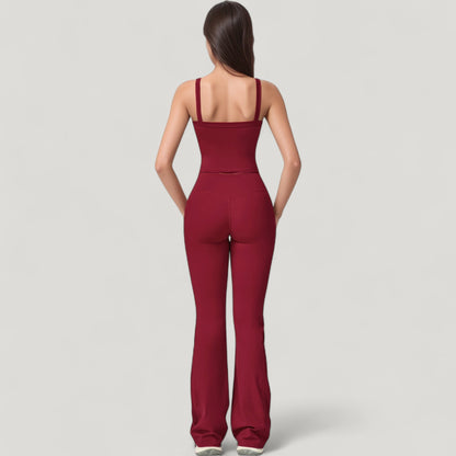 Anna-Kaci Active Women's Crossover Waist Flare Lounge Pants in Soft Woven Fabric with Relaxed Fit and Streamlined Silhouette