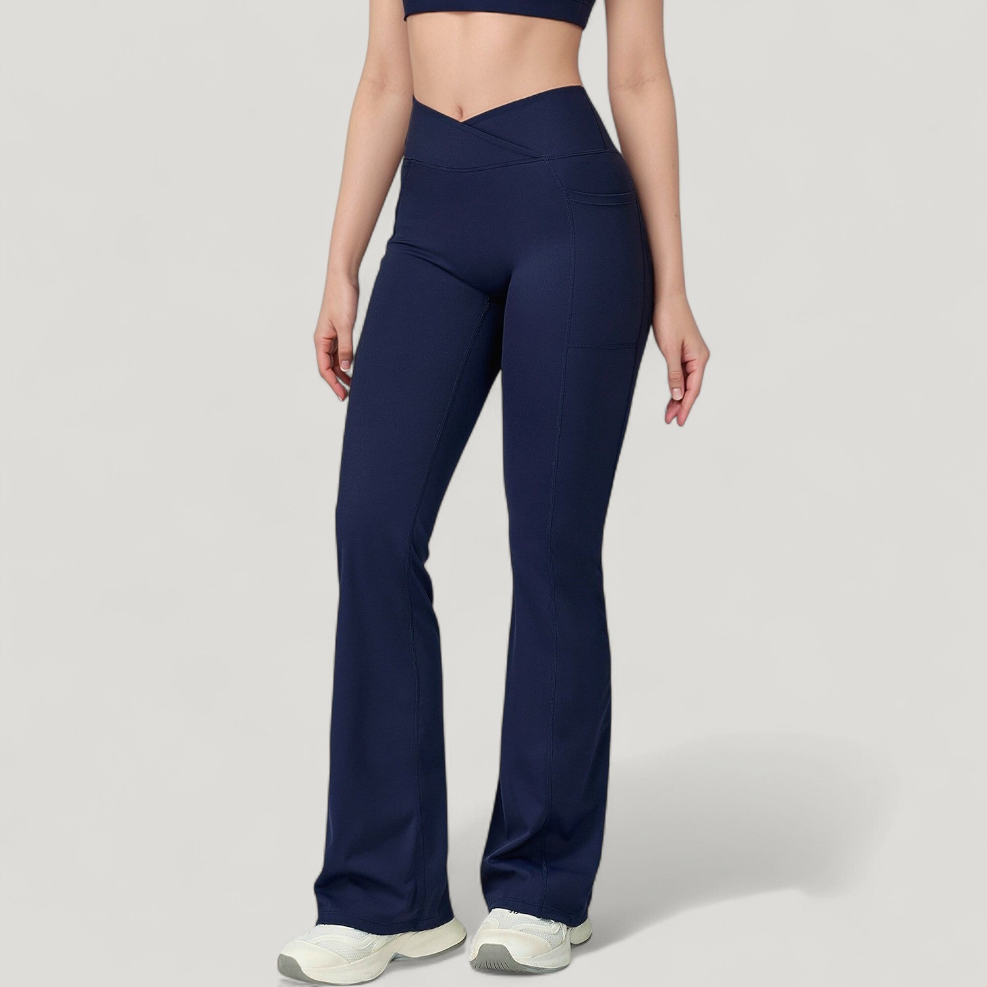 Anna-Kaci Active Women's Crossover Waist Flare Lounge Pants in Soft Woven Fabric with Relaxed Fit and Streamlined Silhouette