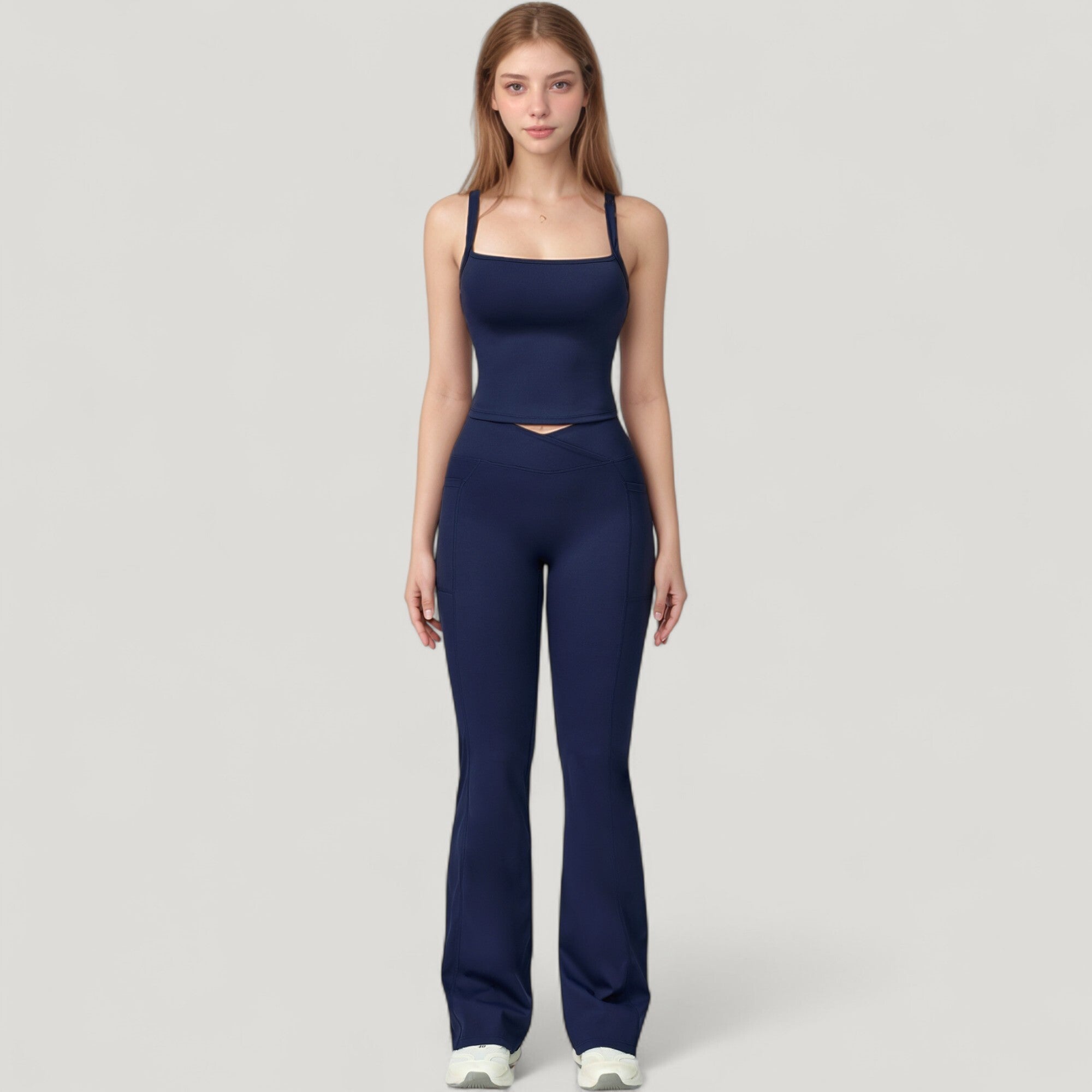 Anna-Kaci Active Women's Crossover Waist Flare Lounge Pants in Soft Woven Fabric with Relaxed Fit and Streamlined Silhouette