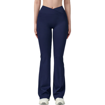 Anna-Kaci Active Women's Crossover Waist Flare Lounge Pants in Soft Woven Fabric with Relaxed Fit and Streamlined Silhouette