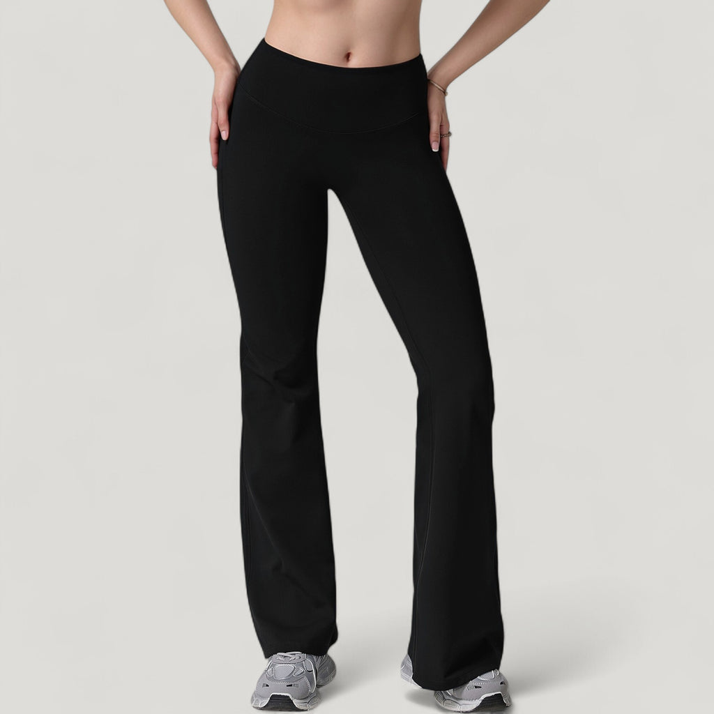 Anna-Kaci Active Women's High Waist Flare Lounge Pants with Smooth Woven Fabric and Fitted Contoured Silhouette
