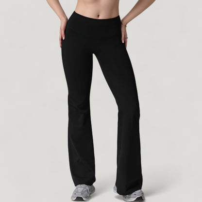 Anna-Kaci Active Women's High Waist Flare Lounge Pants with Smooth Woven Fabric and Fitted Contoured Silhouette