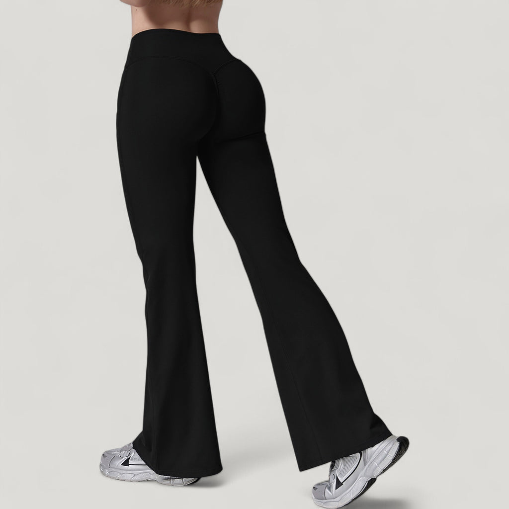 Anna-Kaci Active Women's High Waist Flare Lounge Pants with Smooth Woven Fabric and Fitted Contoured Silhouette