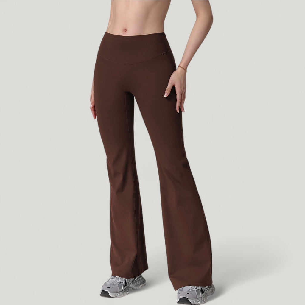 Anna-Kaci Active Women's High Waist Flare Lounge Pants with Smooth Woven Fabric and Fitted Contoured Silhouette