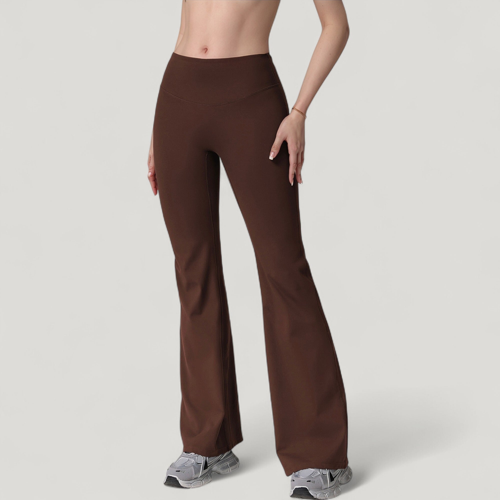 Anna-Kaci Active Women's High Waist Flare Lounge Pants with Smooth Woven Fabric and Fitted Contoured Silhouette