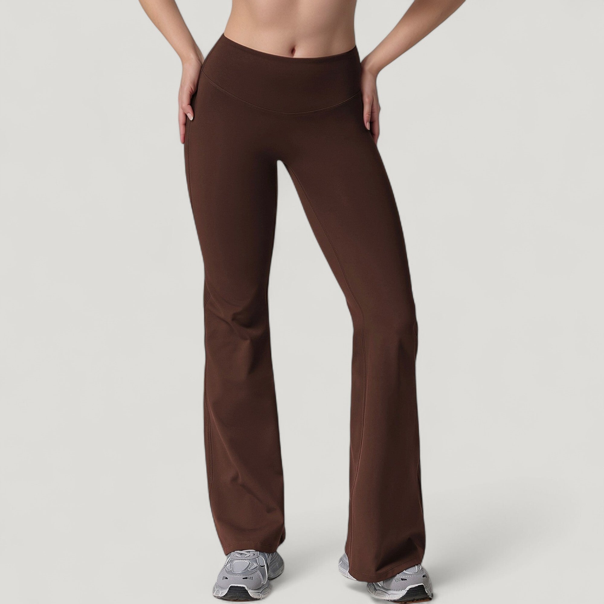 Anna-Kaci Active Women's High Waist Flare Lounge Pants with Smooth Woven Fabric and Fitted Contoured Silhouette